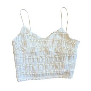 GLG Good Luck Gem Cream Lace Crop Top‎ Ruffle Tiered Spaghetti Strap M Boho Chic